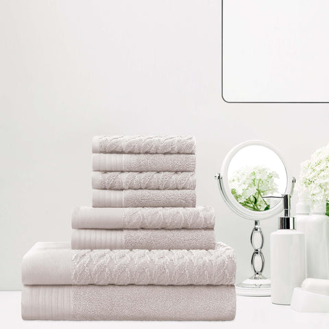 Turkish Cotton Jacquard Herringbone and Solid 8 Piece Towel Set