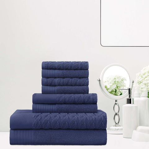 Turkish Cotton Jacquard Herringbone and Solid 8 Piece Towel Set