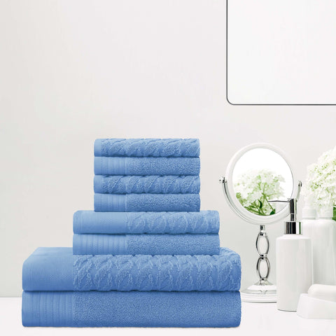 Turkish Cotton Jacquard Herringbone and Solid 8 Piece Towel Set