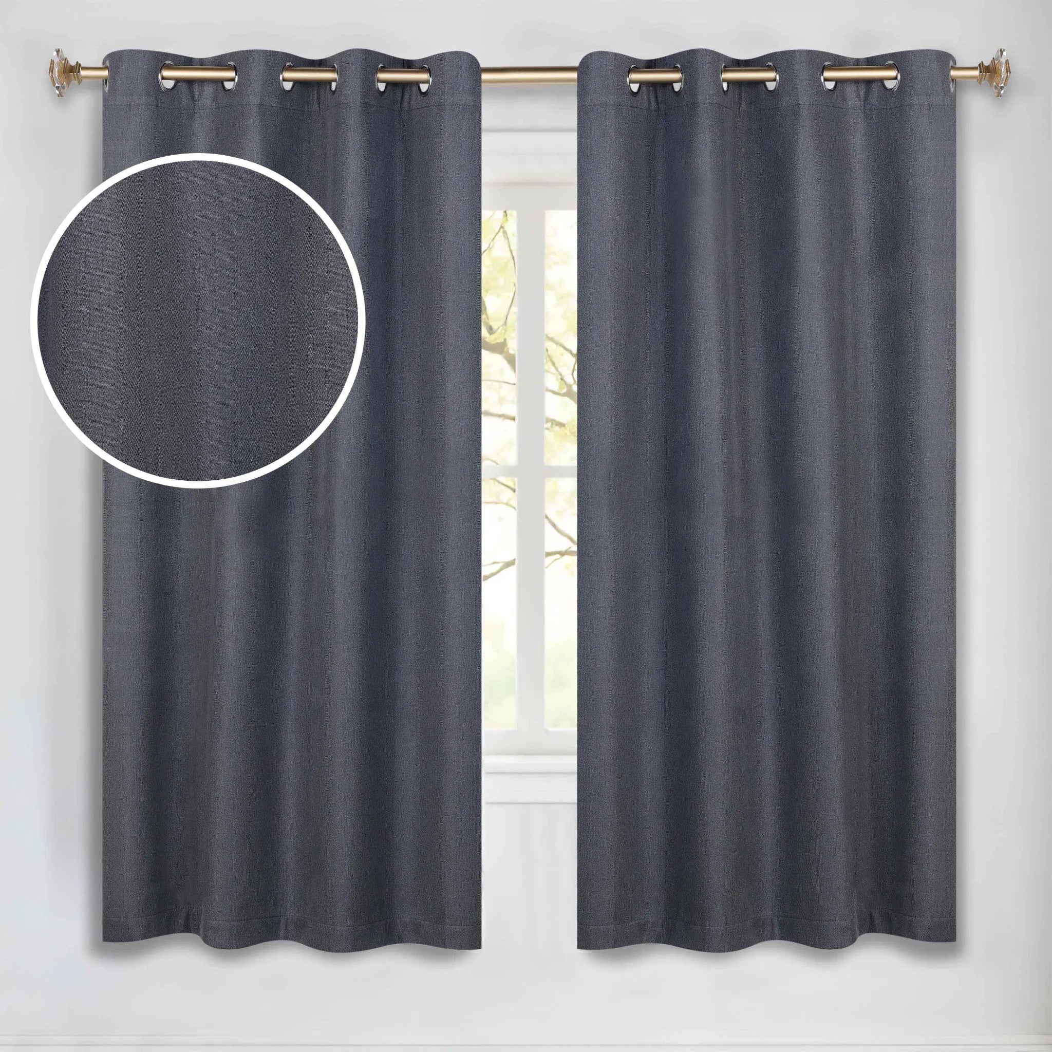 Nyan 100% Blackout Machine Washable Grommet Curtains, Set of 2 Panels
