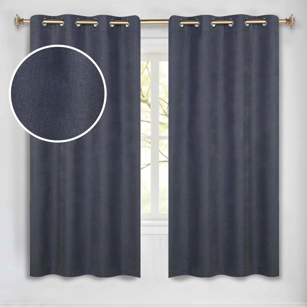 Neal 100% Blackout Machine Washable Grommet Curtains, Set of 2 Panels