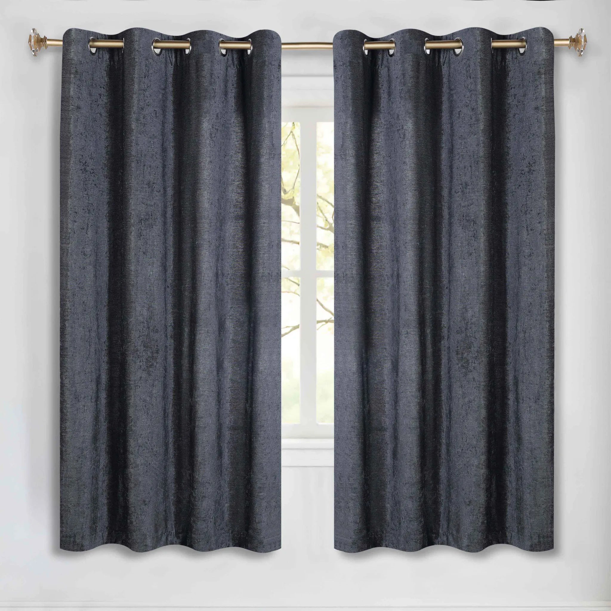 Noor Semi-Blackout Chenille Washable Grommet Curtains, Set of 2 Panels