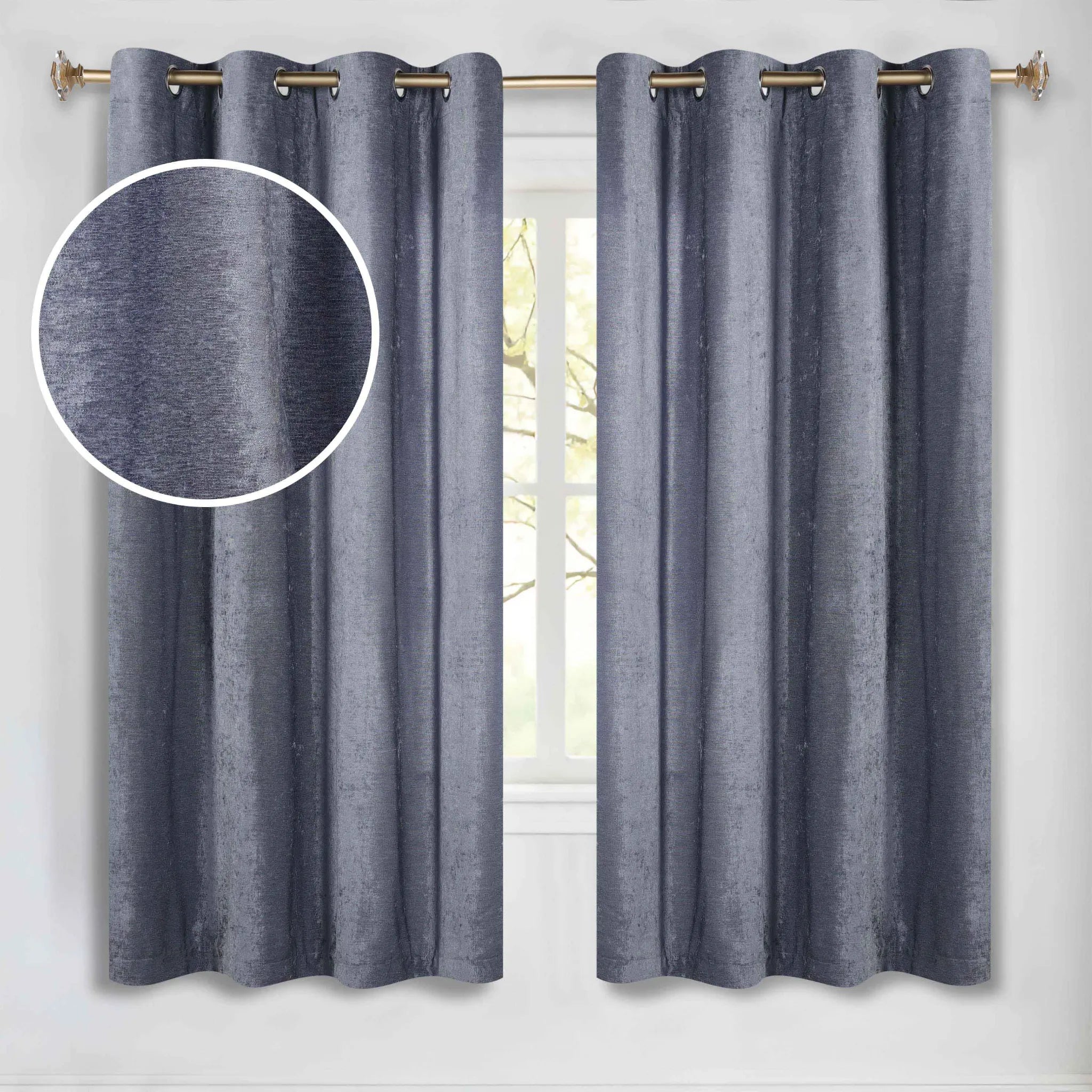 Noor Semi-Blackout Chenille Washable Grommet Curtains, Set of 2 Panels