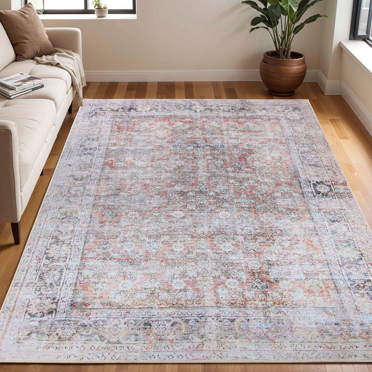 Lottie Distressed Geometric Bohemian Indoor Area Rug Or Runner Rug