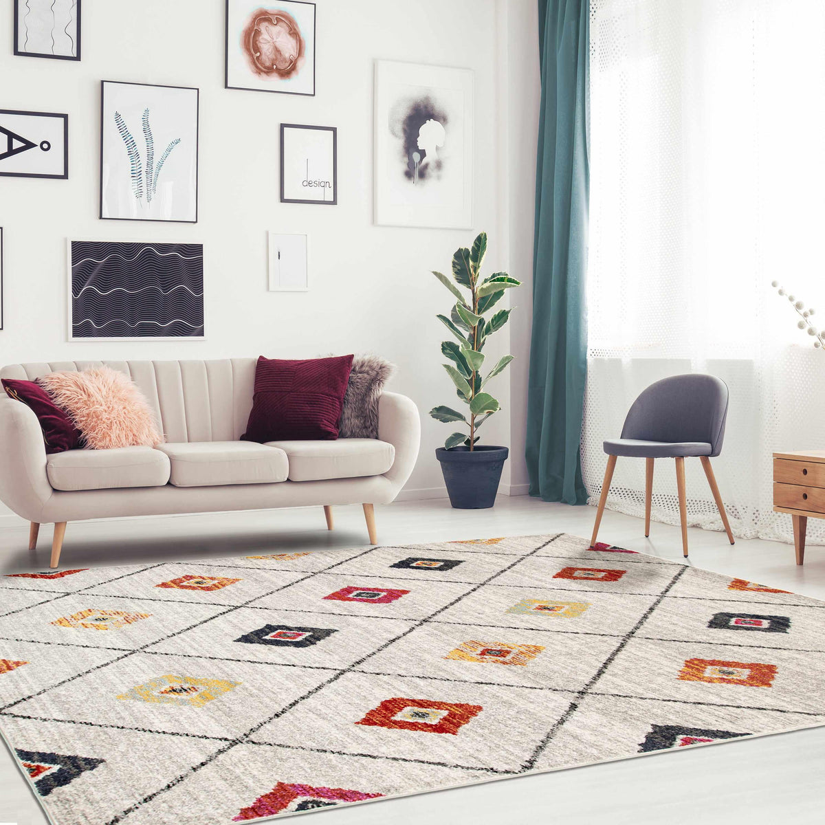 Tavon Bohemian Geometric Diamond Lattice Indoor Area Rug