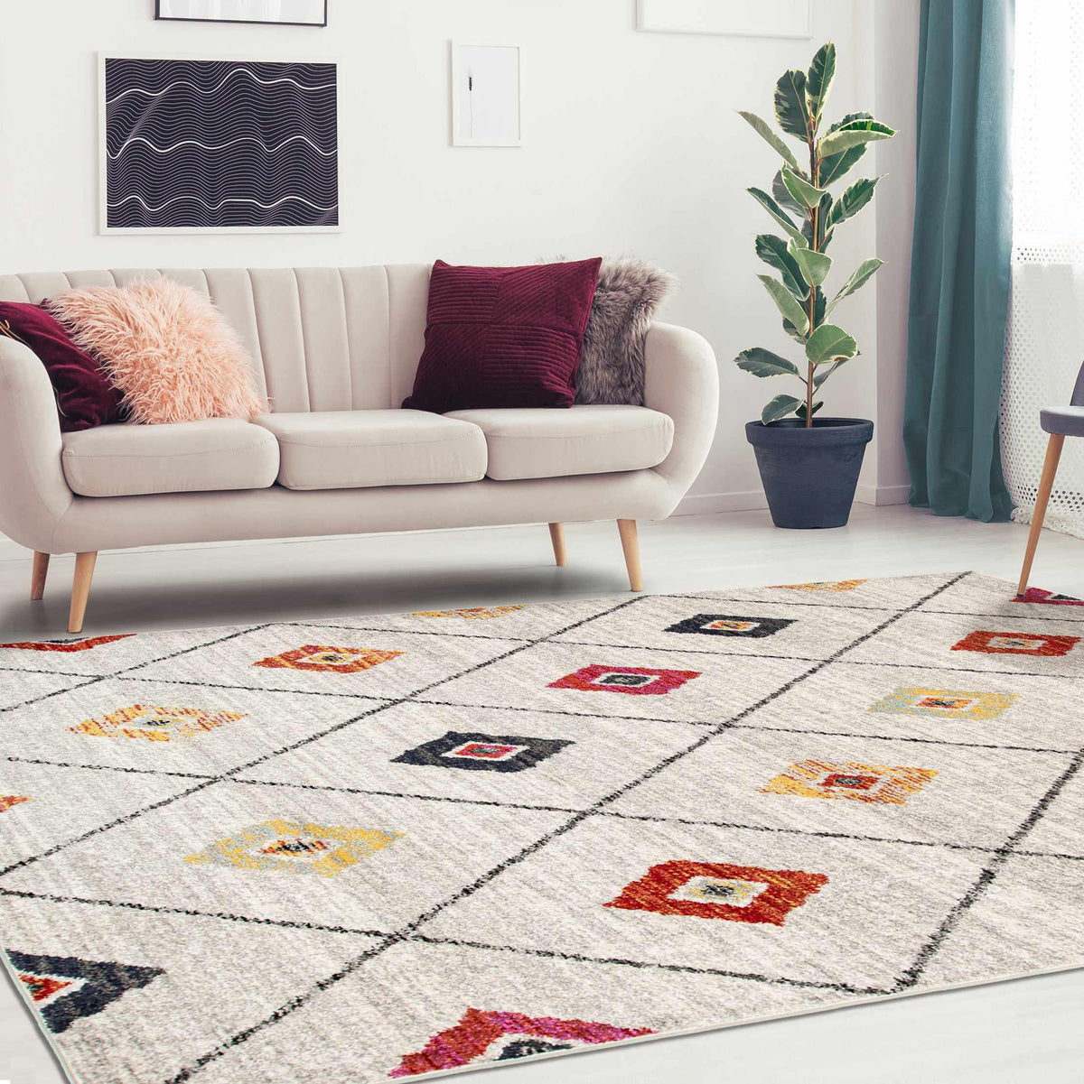 Tavon Bohemian Geometric Diamond Lattice Indoor Area Rug