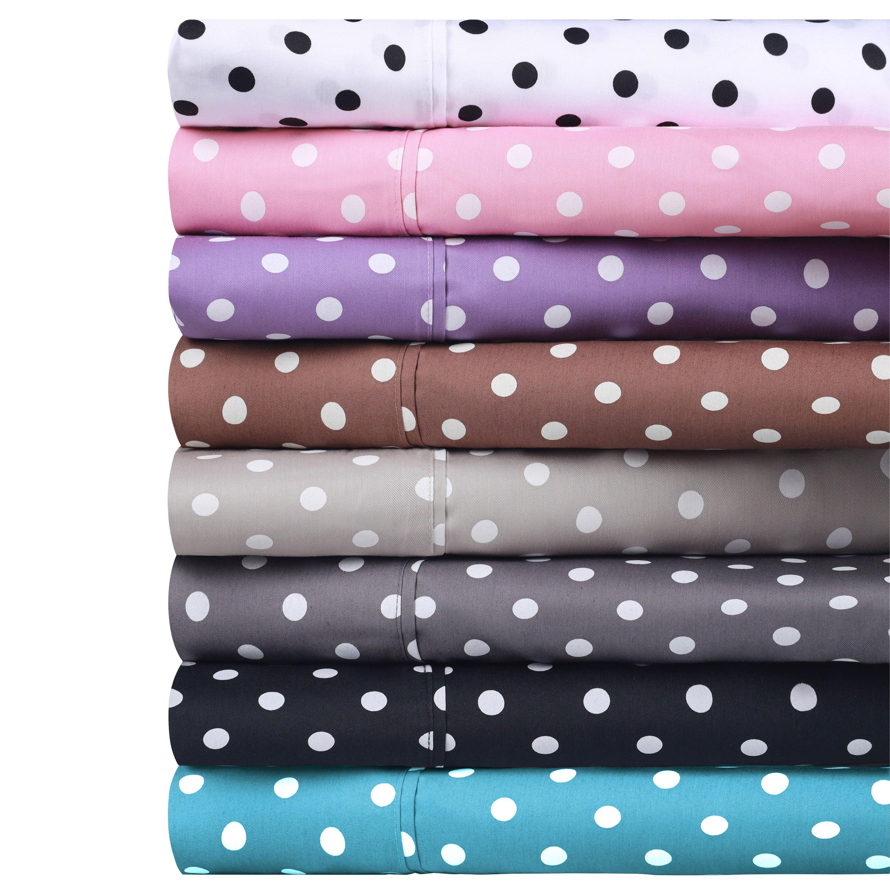600 Thread Count Cotton Blend Polka Dot Deep Pocket Bed Sheet Set