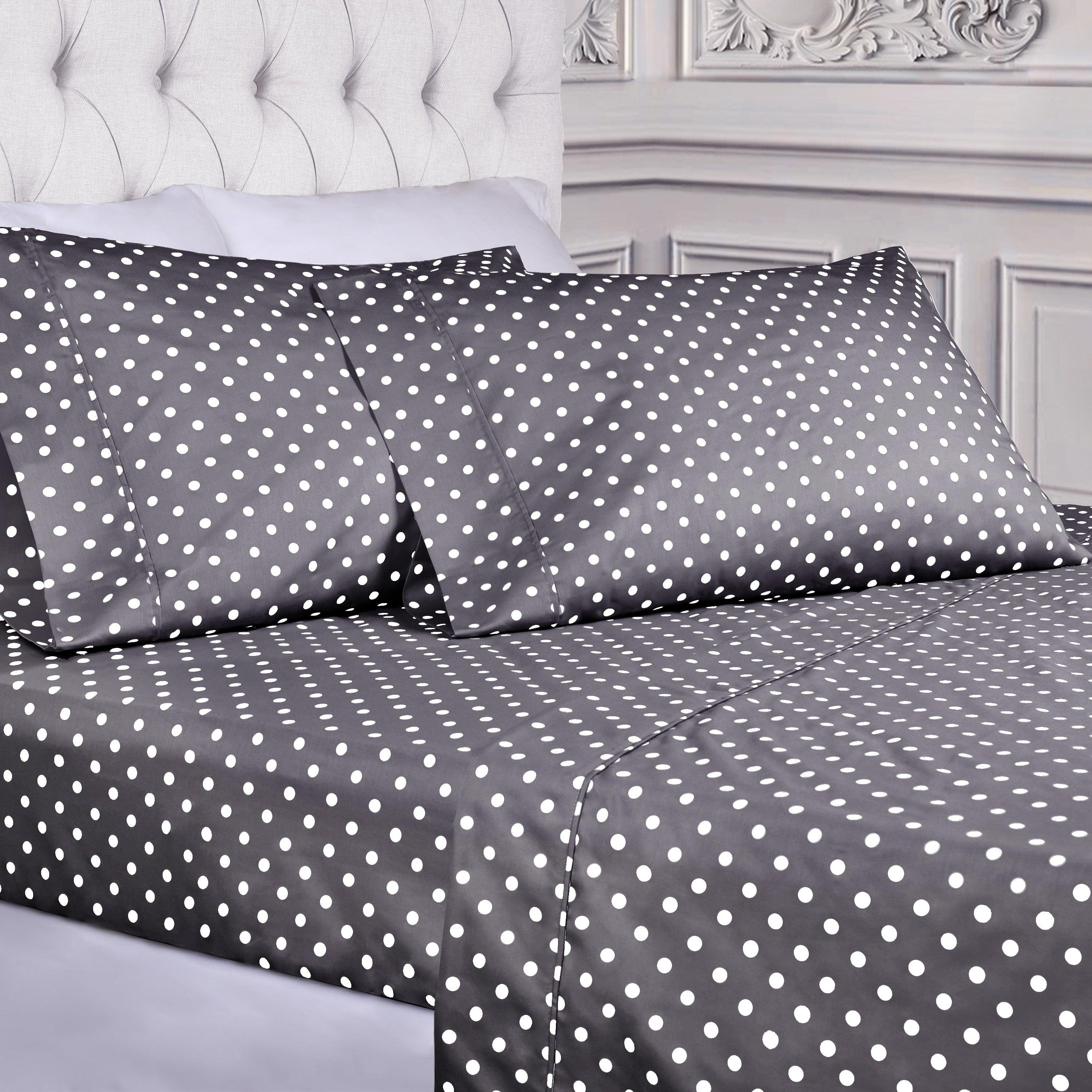 600 Thread Count Cotton Blend Polka Dot Deep Pocket Bed Sheet Set