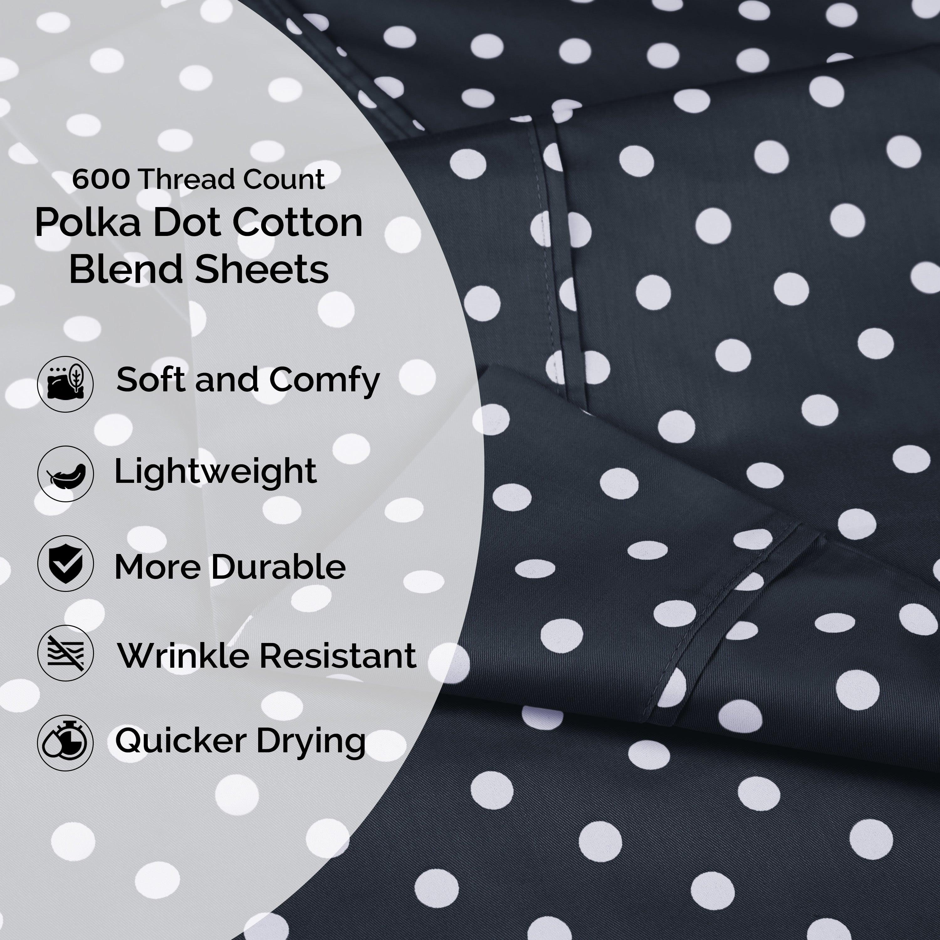 600 Thread Count Cotton Blend Polka Dot Deep Pocket Bed Sheet Set