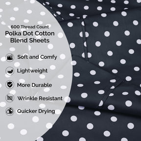 600 Thread Count Cotton Blend Polka Dot Deep Pocket Bed Sheet Set