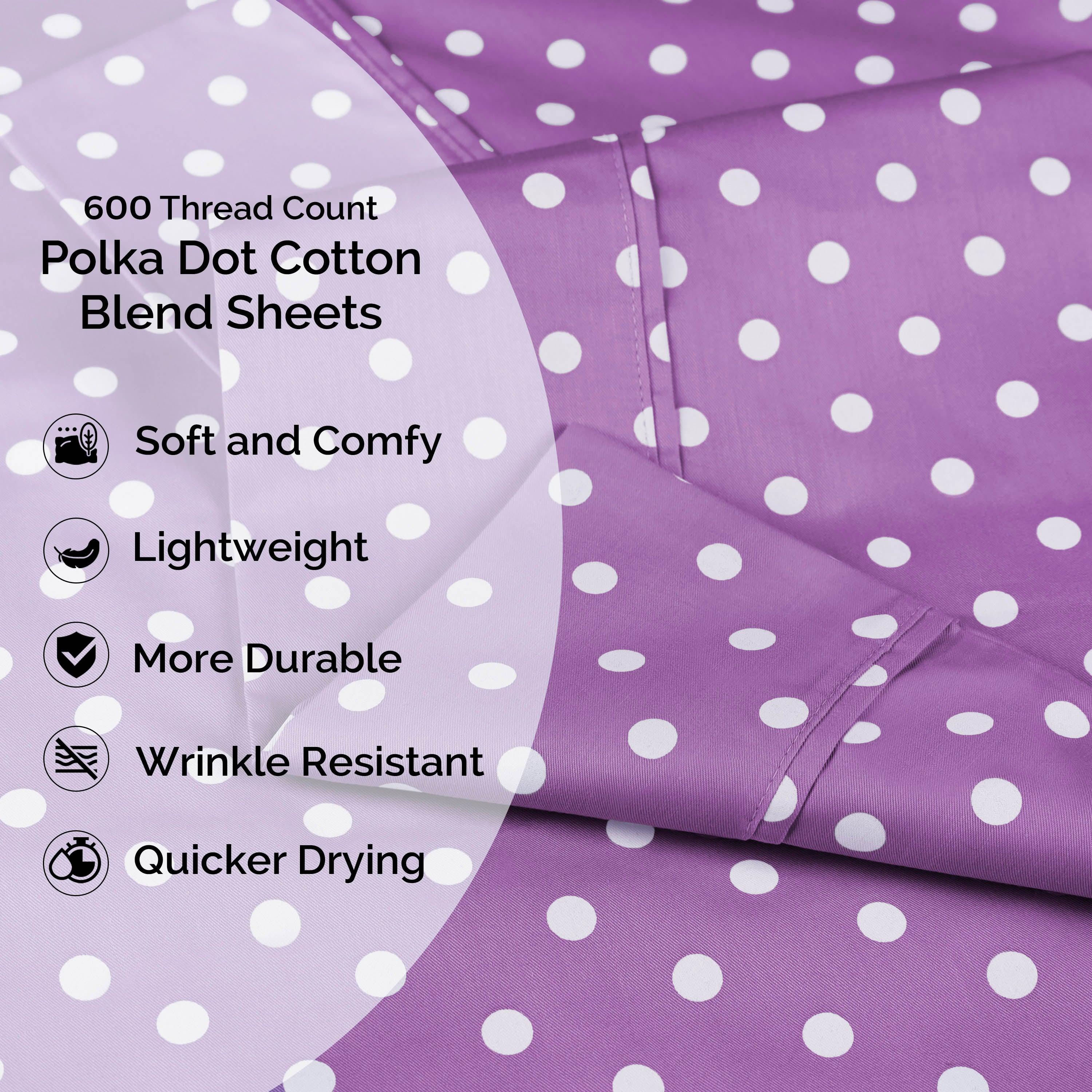 600 Thread Count Cotton Blend Polka Dot Deep Pocket Bed Sheet Set