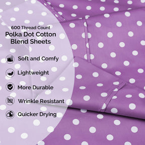 600 Thread Count Cotton Blend Polka Dot Deep Pocket Bed Sheet Set