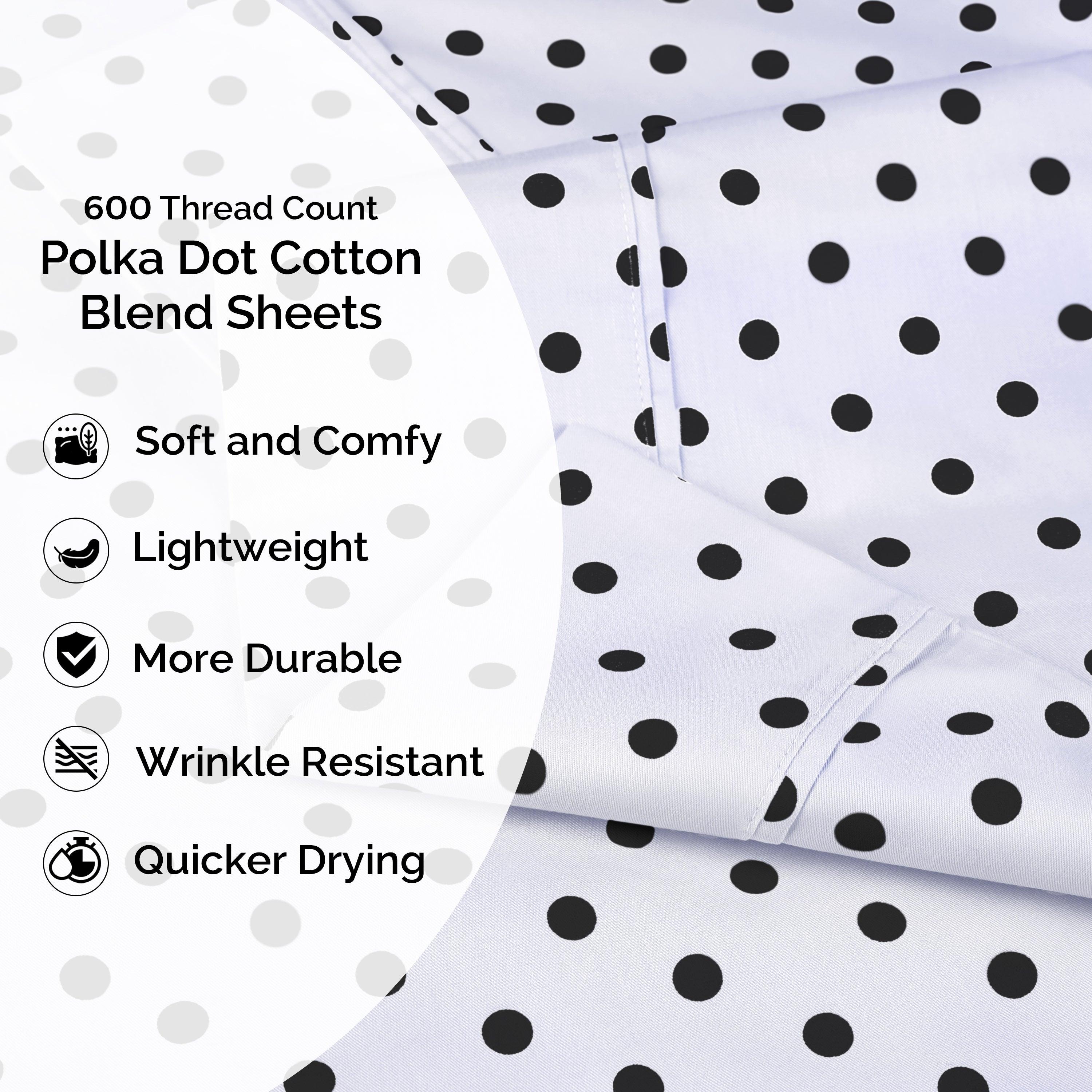 600 Thread Count Cotton Blend Polka Dot Deep Pocket Bed Sheet Set