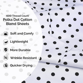 600 Thread Count Cotton Blend Polka Dot Deep Pocket Bed Sheet Set