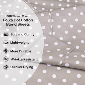 600 Thread Count Cotton Blend Polka Dot Deep Pocket Bed Sheet Set