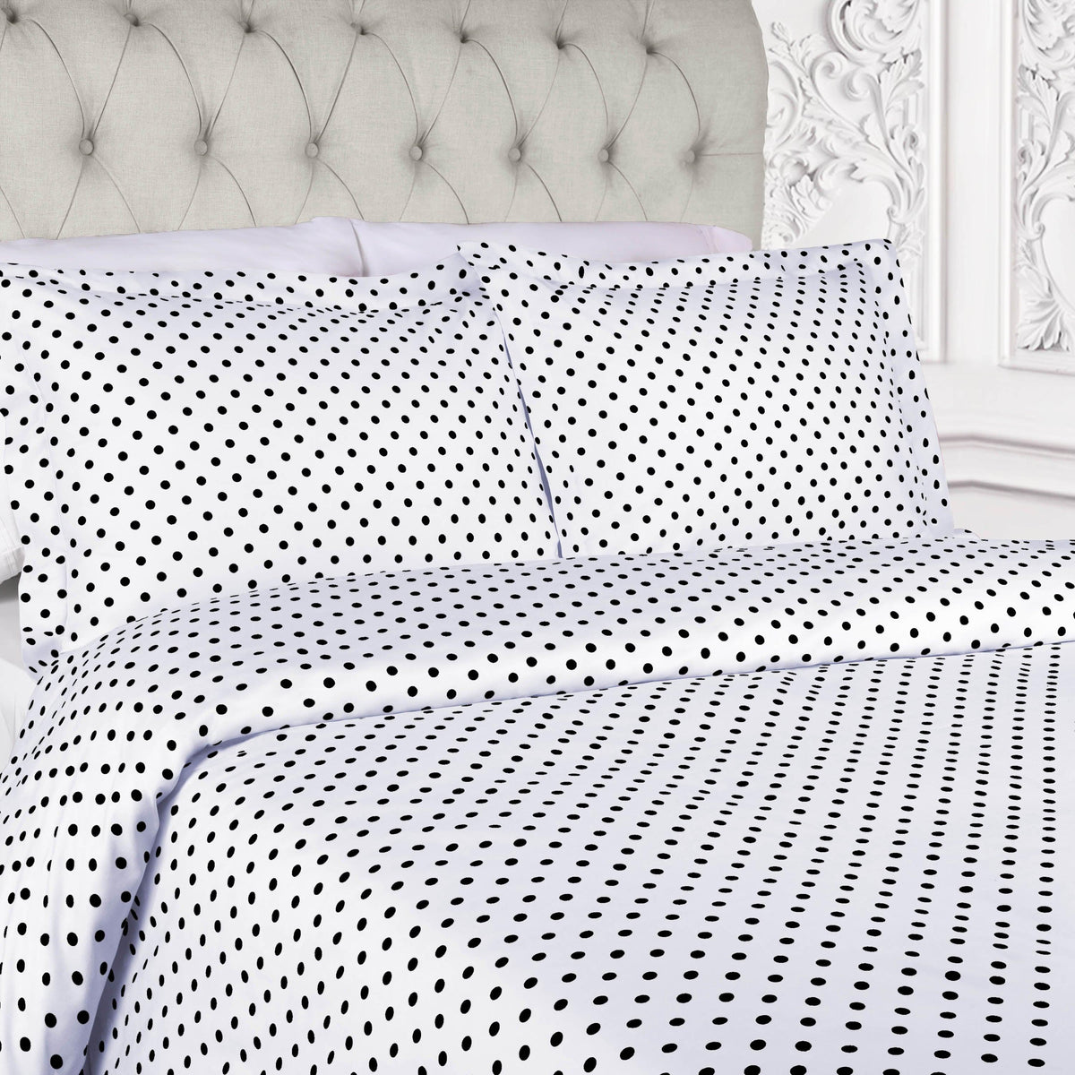 Cotton Blend 600 Thread Count Polka Dot Duvet Cover Set