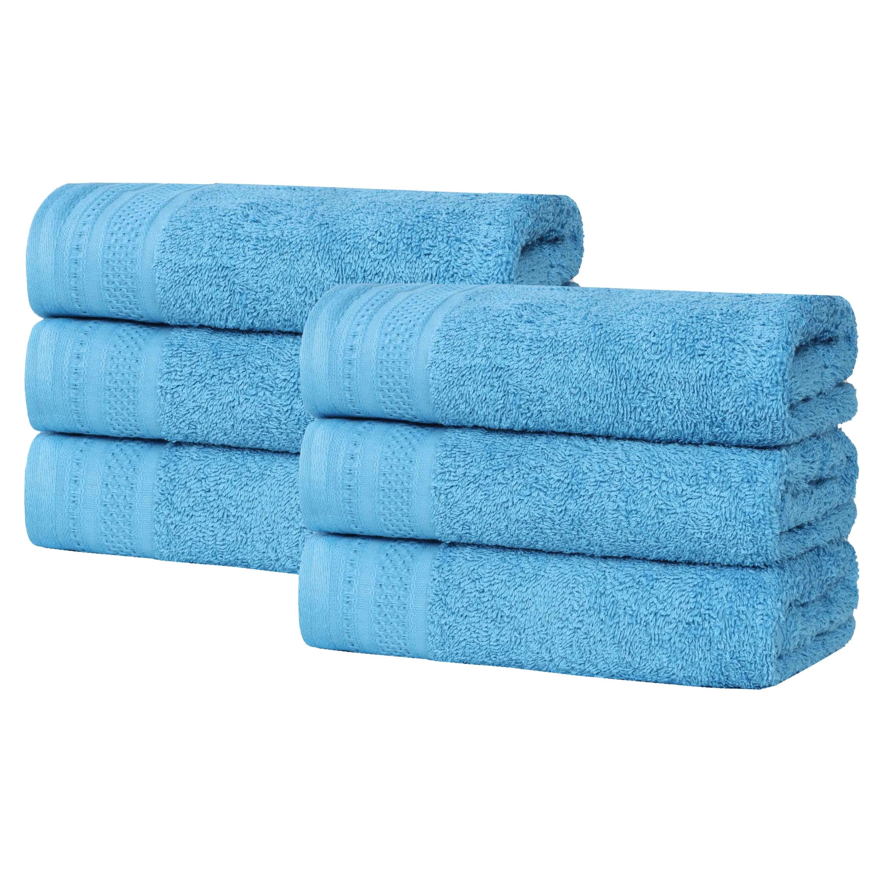 Honeycomb Textured Waffle Border Cotton Hand Towels, Set of 6