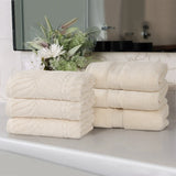 Chevron Zero Twist Solid and Jacquard Soft Cotton Hand Towel Set of 6