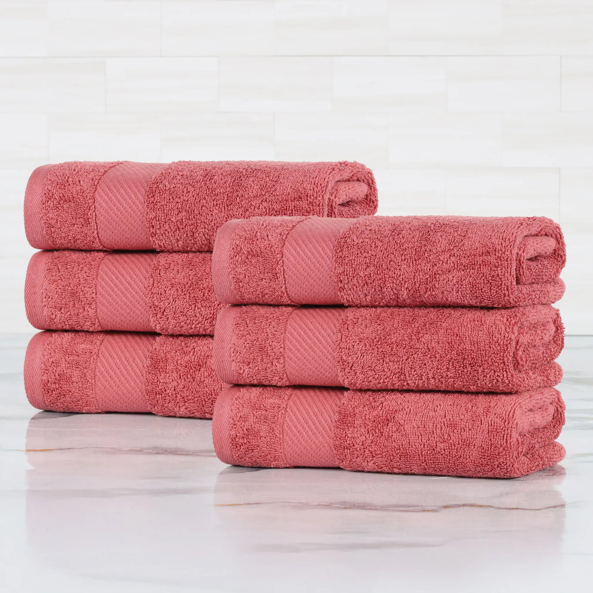 Egyptian Cotton Dobby Border Medium Weight 6 Piece Hand Towel Set