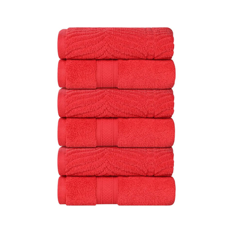 Chevron Zero Twist Solid and Jacquard Soft Cotton Hand Towel Set of 6