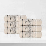 Sadie Zero Twist Cotton Jacquard Elegant Floral Motif Absorbent Hand Towel, Set of 6