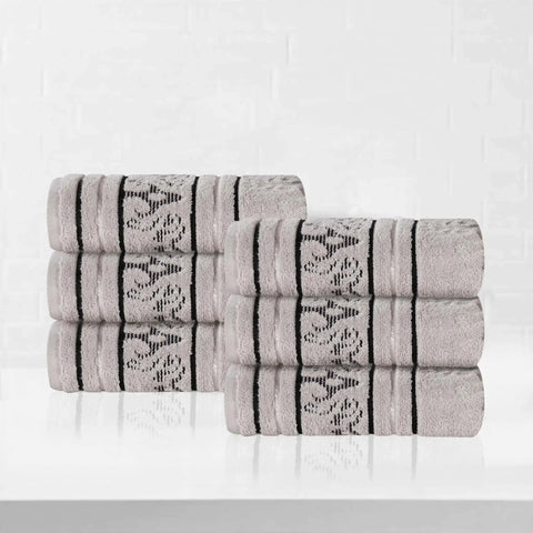 Sadie Zero Twist Cotton Jacquard Elegant Floral Motif Absorbent Hand Towel, Set of 6