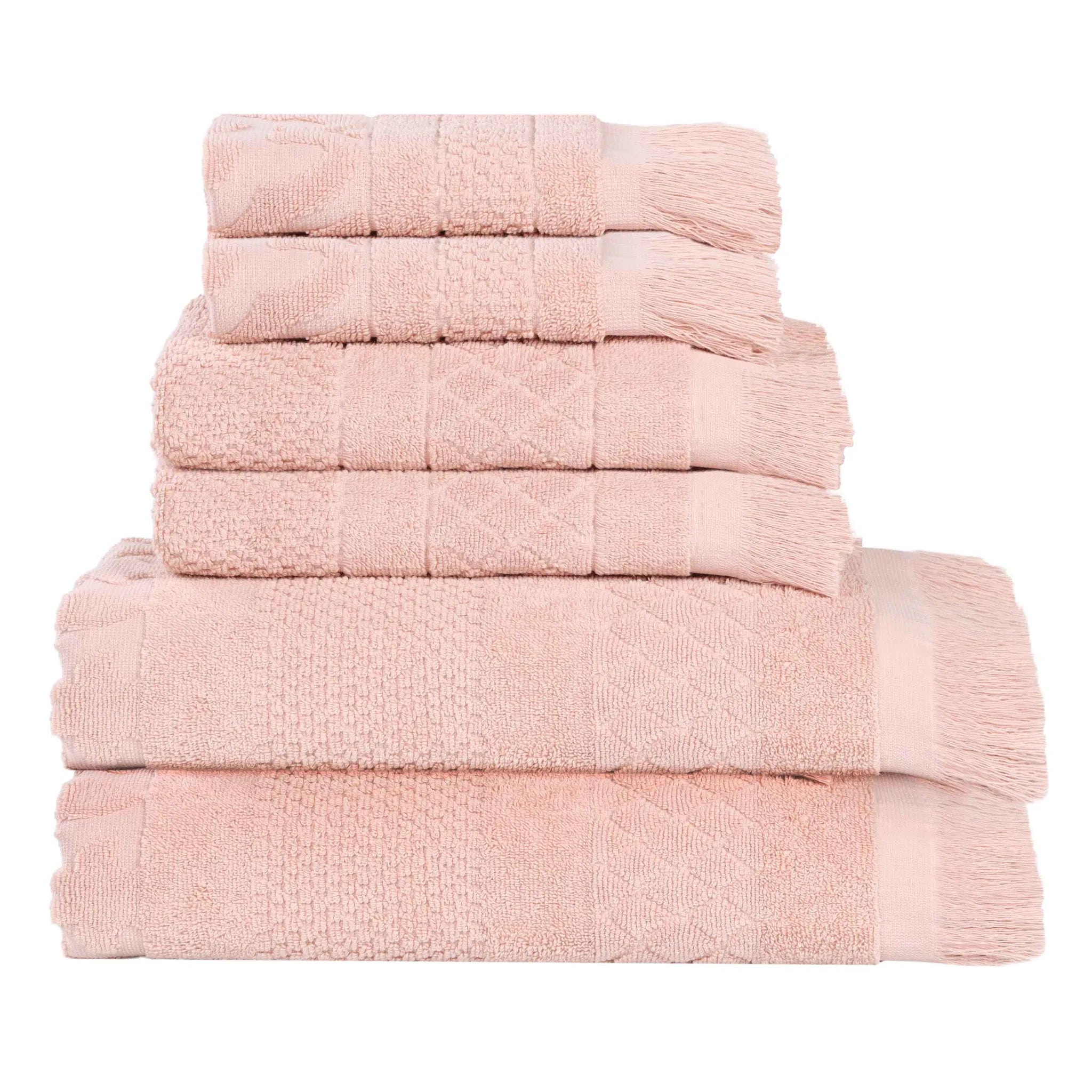 Rolla Cotton Geometric Jacquard Plush Soft Absorbent 6 Piece Towel Set