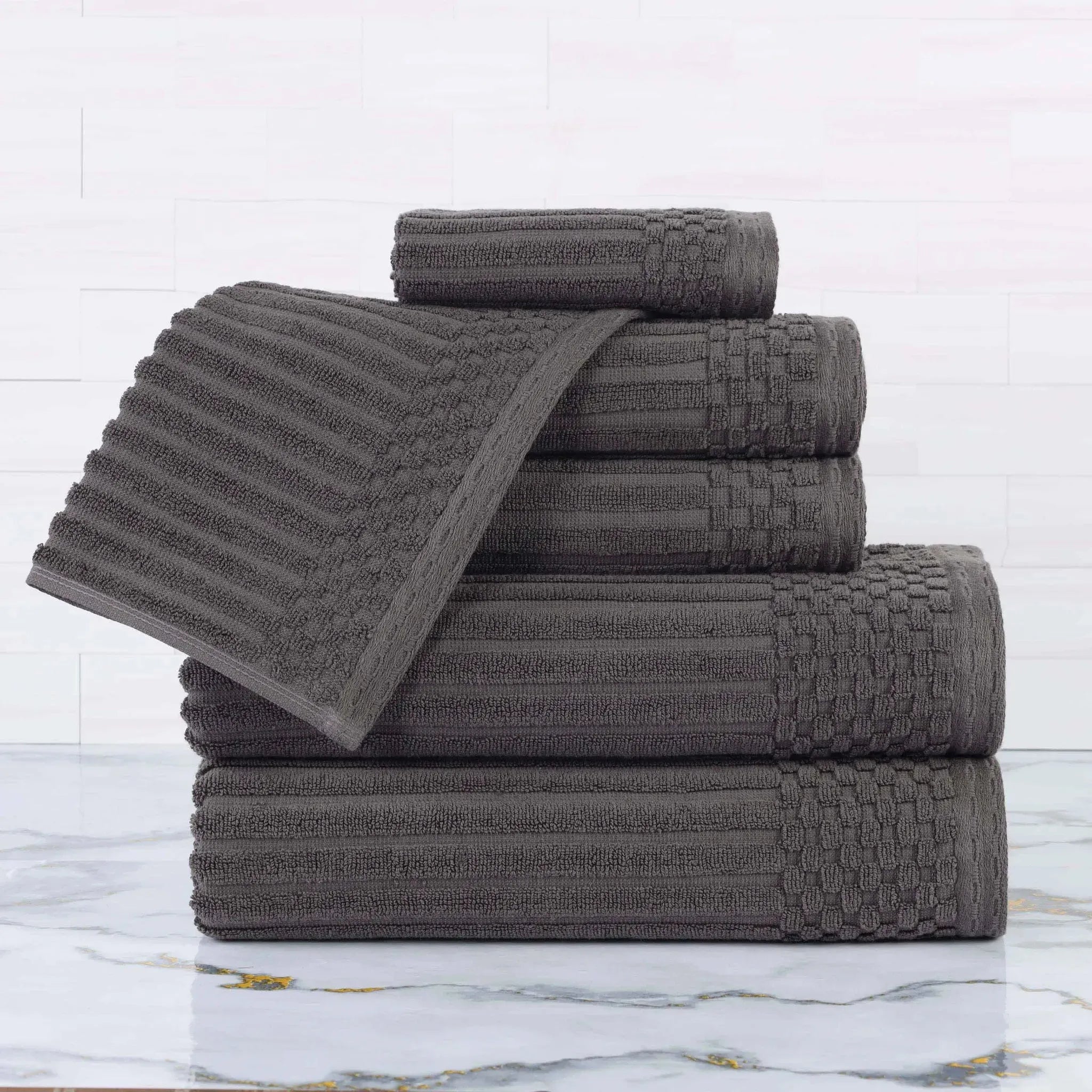 Soho Cotton Ribbed Textured Ultra Absorbent 6 Piece Towel Set