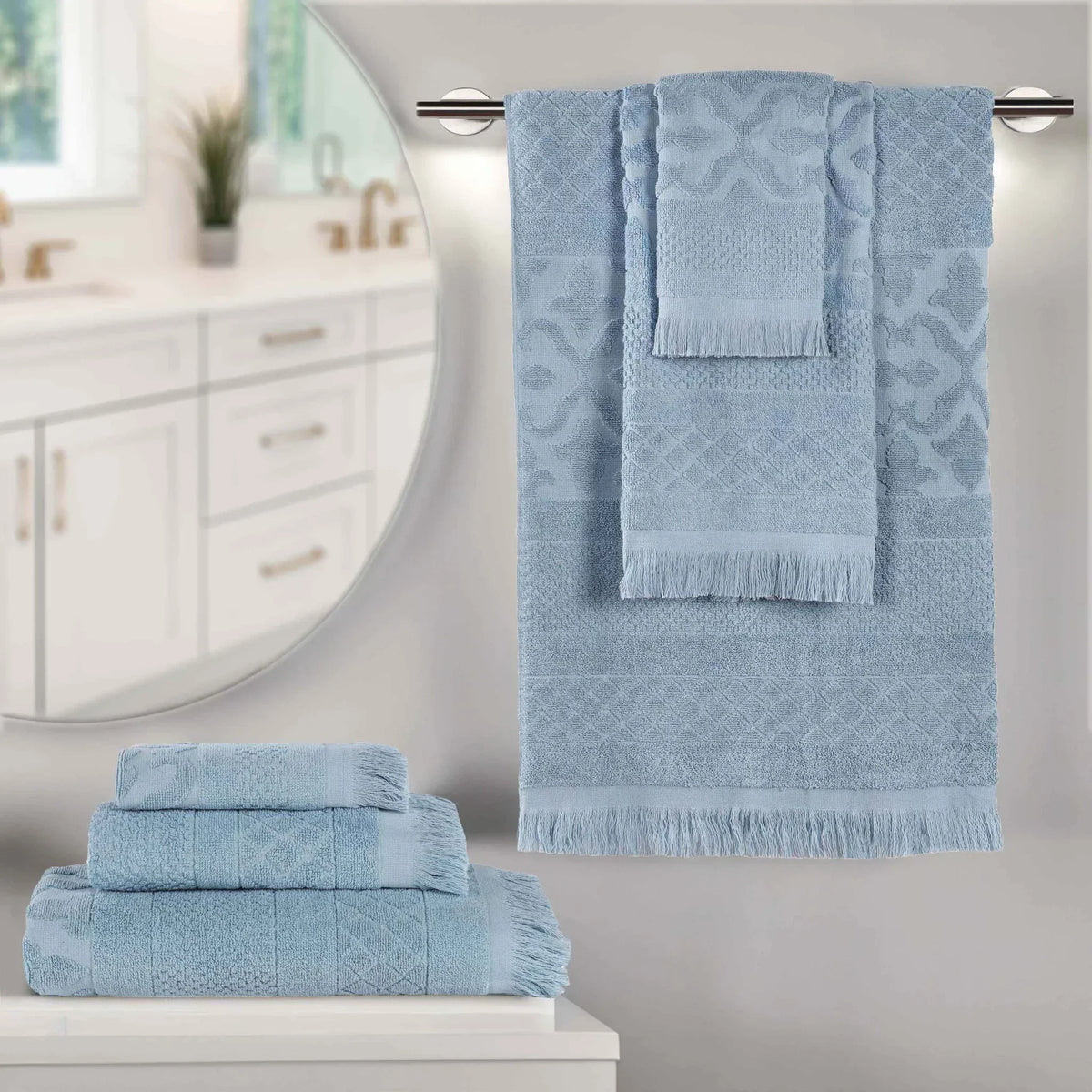 Rolla Cotton Geometric Jacquard Plush Soft Absorbent 6 Piece Towel Set