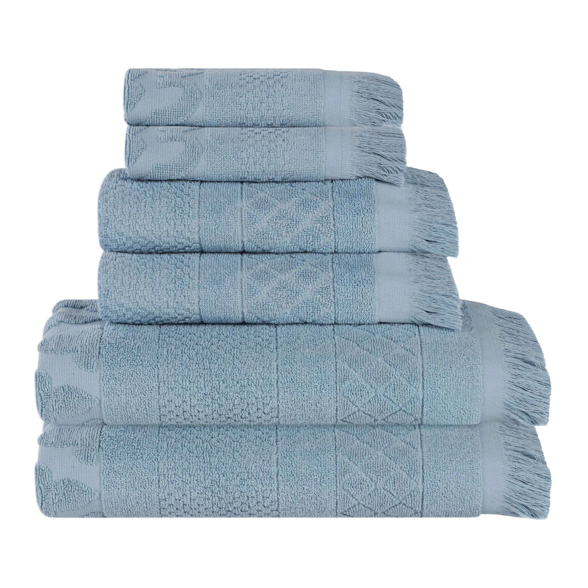 Rolla Cotton Geometric Jacquard Plush Soft Absorbent 6 Piece Towel Set
