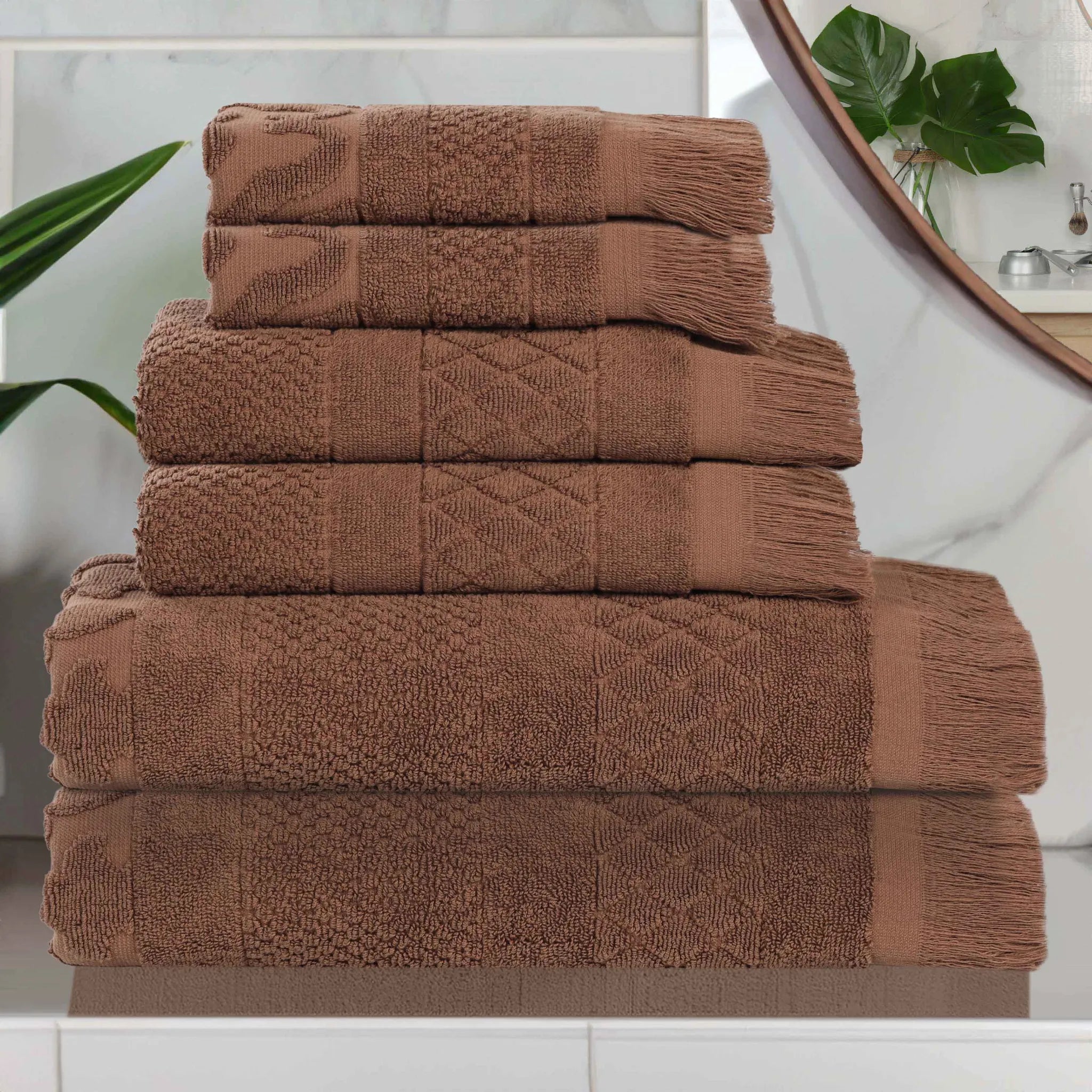 Rolla Cotton Geometric Jacquard Plush Soft Absorbent 6 Piece Towel Set