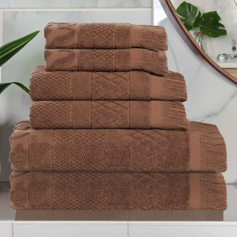Rolla Cotton Geometric Jacquard Plush Soft Absorbent 6 Piece Towel Set