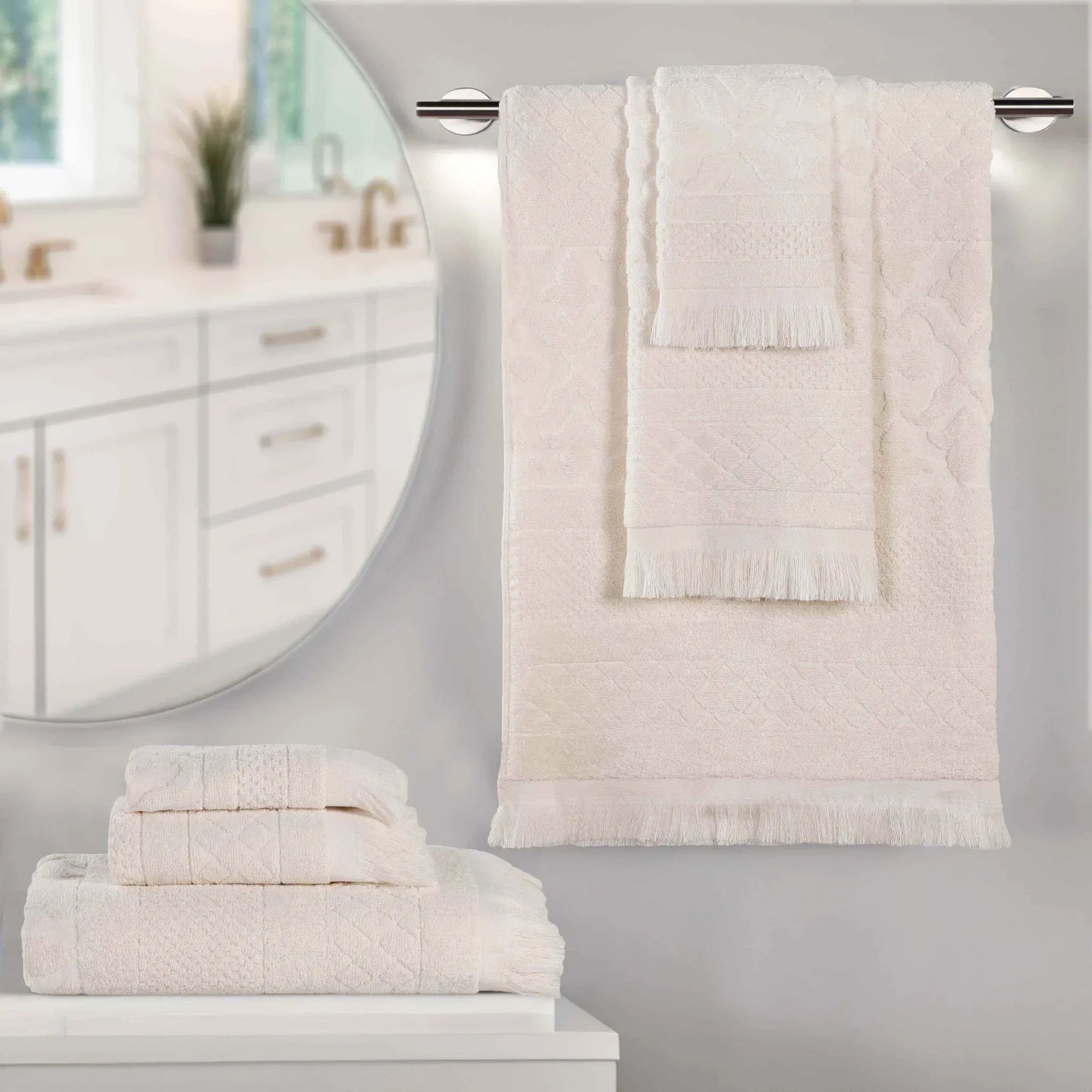 Rolla Cotton Geometric Jacquard Plush Soft Absorbent 6 Piece Towel Set