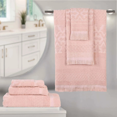 Rolla Cotton Geometric Jacquard Plush Soft Absorbent 6 Piece Towel Set