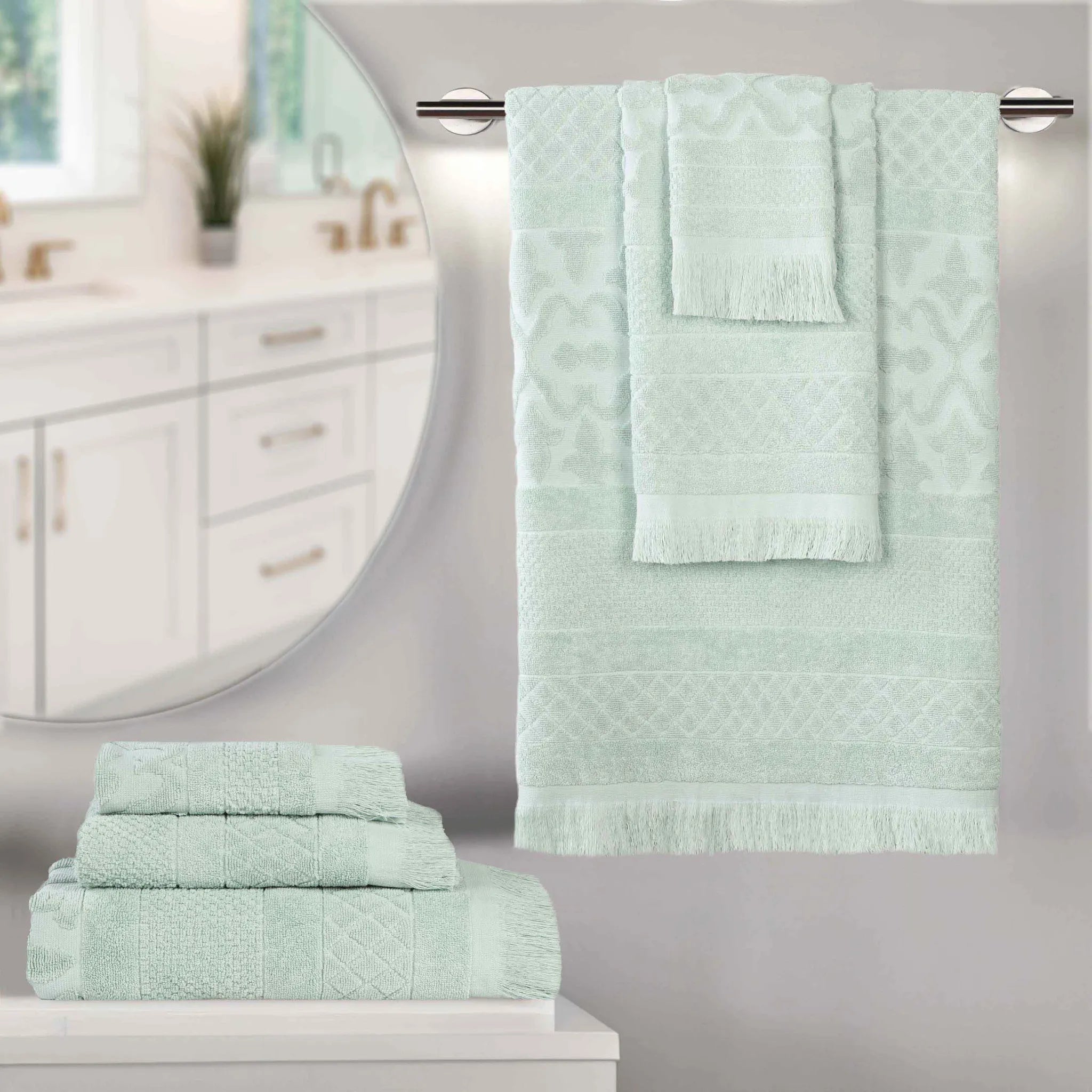 Rolla Cotton Geometric Jacquard Plush Soft Absorbent 6 Piece Towel Set