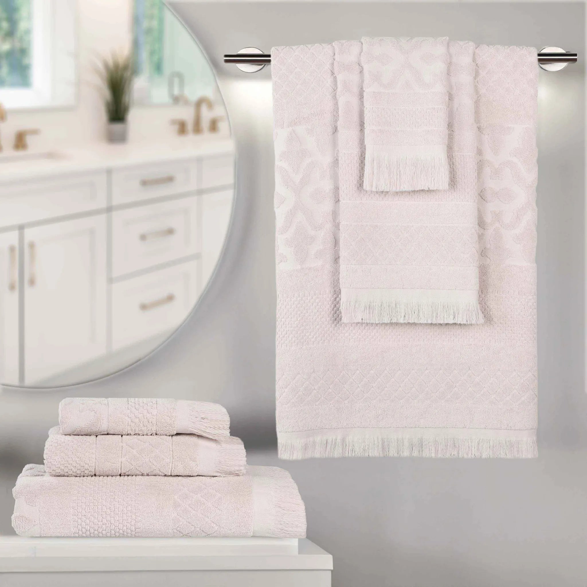 Rolla Cotton Geometric Jacquard Plush Soft Absorbent 6 Piece Towel Set