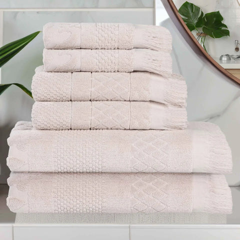 Rolla Cotton Geometric Jacquard Plush Soft Absorbent 6 Piece Towel Set