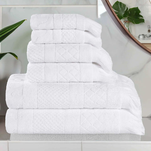 Rolla Cotton Geometric Jacquard Plush Soft Absorbent 6 Piece Towel Set