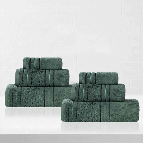 Sadie Zero Twist Cotton Elegant Floral Motif Absorbent Jacquard 6 Piece Towel Set