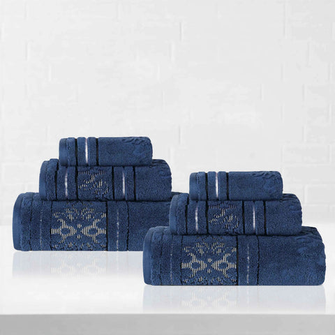 Sadie Zero Twist Cotton Elegant Floral Motif Absorbent Jacquard 6 Piece Towel Set
