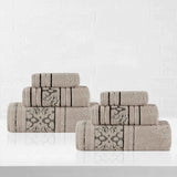Sadie Zero Twist Cotton Elegant Floral Motif Absorbent Jacquard 6 Piece Towel Set
