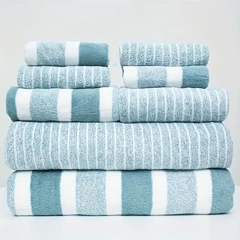 8 Piece Luxury Striped Towel Set for Home Spa 2 Bath Towels 2 Hand