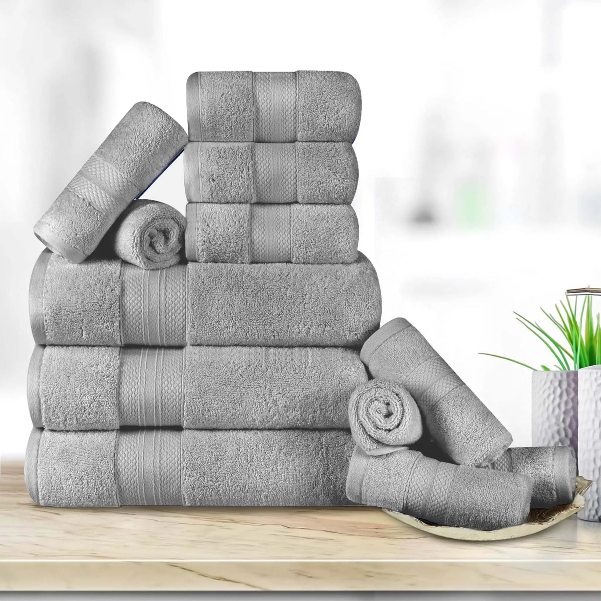 12 Piece Bath Towel Set Turkish Cotton Plush - Aria