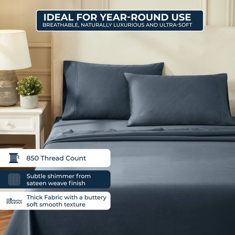 100% Egyptian Cotton 850 Thread Count Solid Bed Pillowcase Set