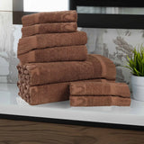 Rolla Cotton Geometric Jacquard Plush Soft Absorbent 8 Piece Towel Set