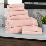 Rolla Cotton Geometric Jacquard Plush Soft Absorbent 8 Piece Towel Set