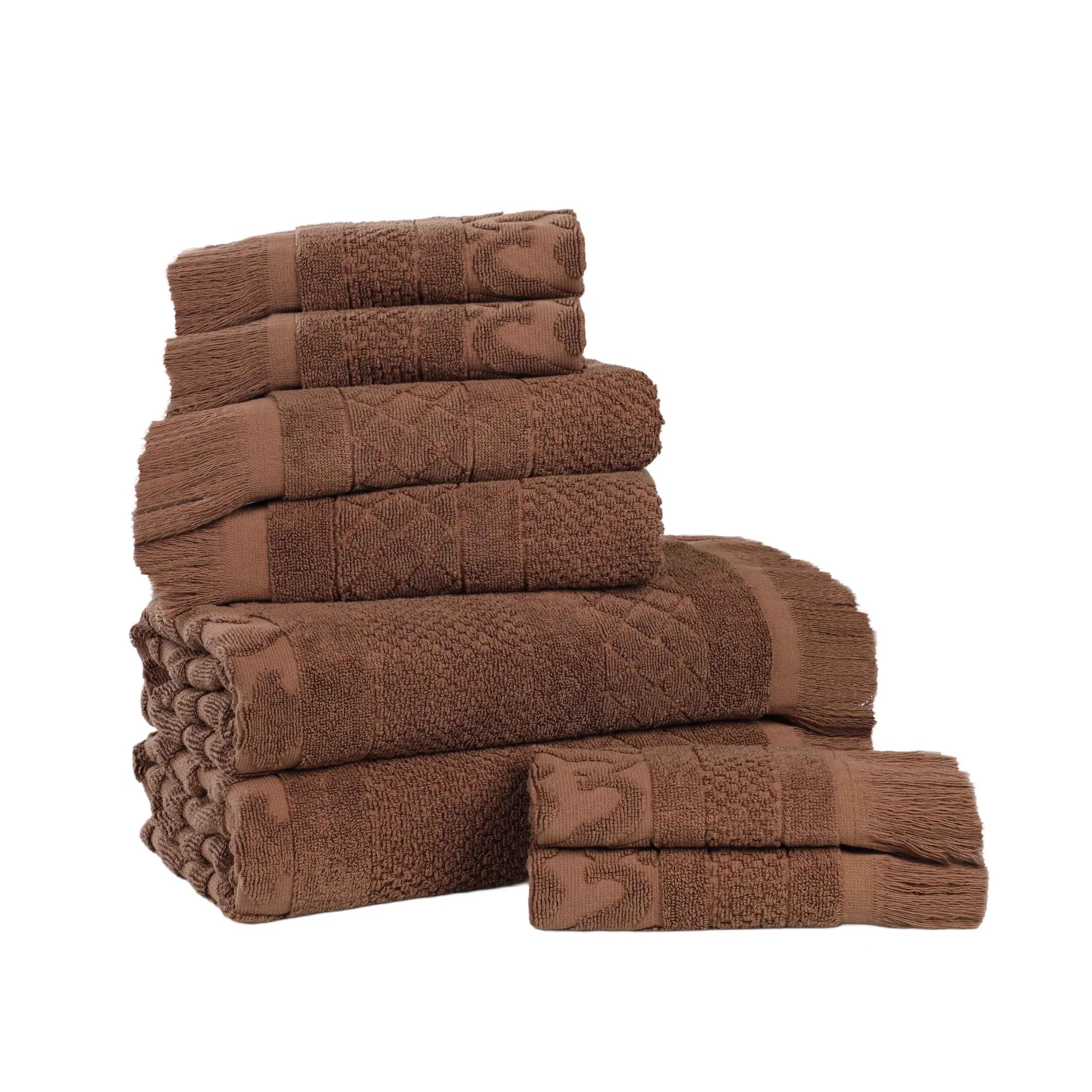 Rolla Cotton Geometric Jacquard Plush Soft Absorbent 8 Piece Towel Set