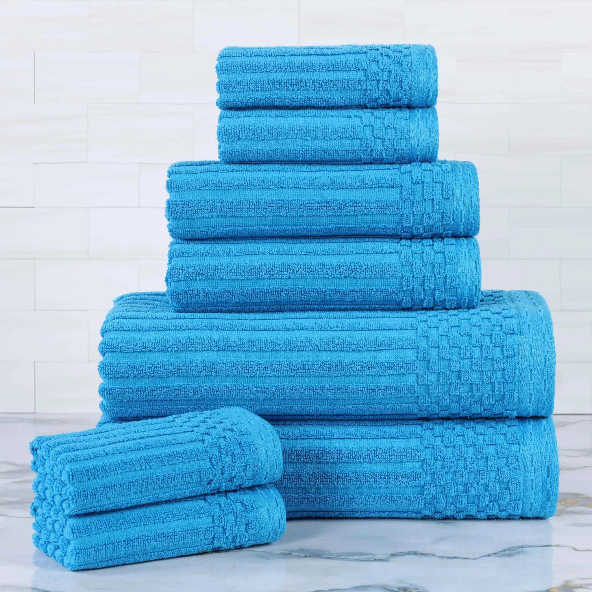 Soho Ribbed Cotton Absorbent Medium Weight 8 Piece Towel Set