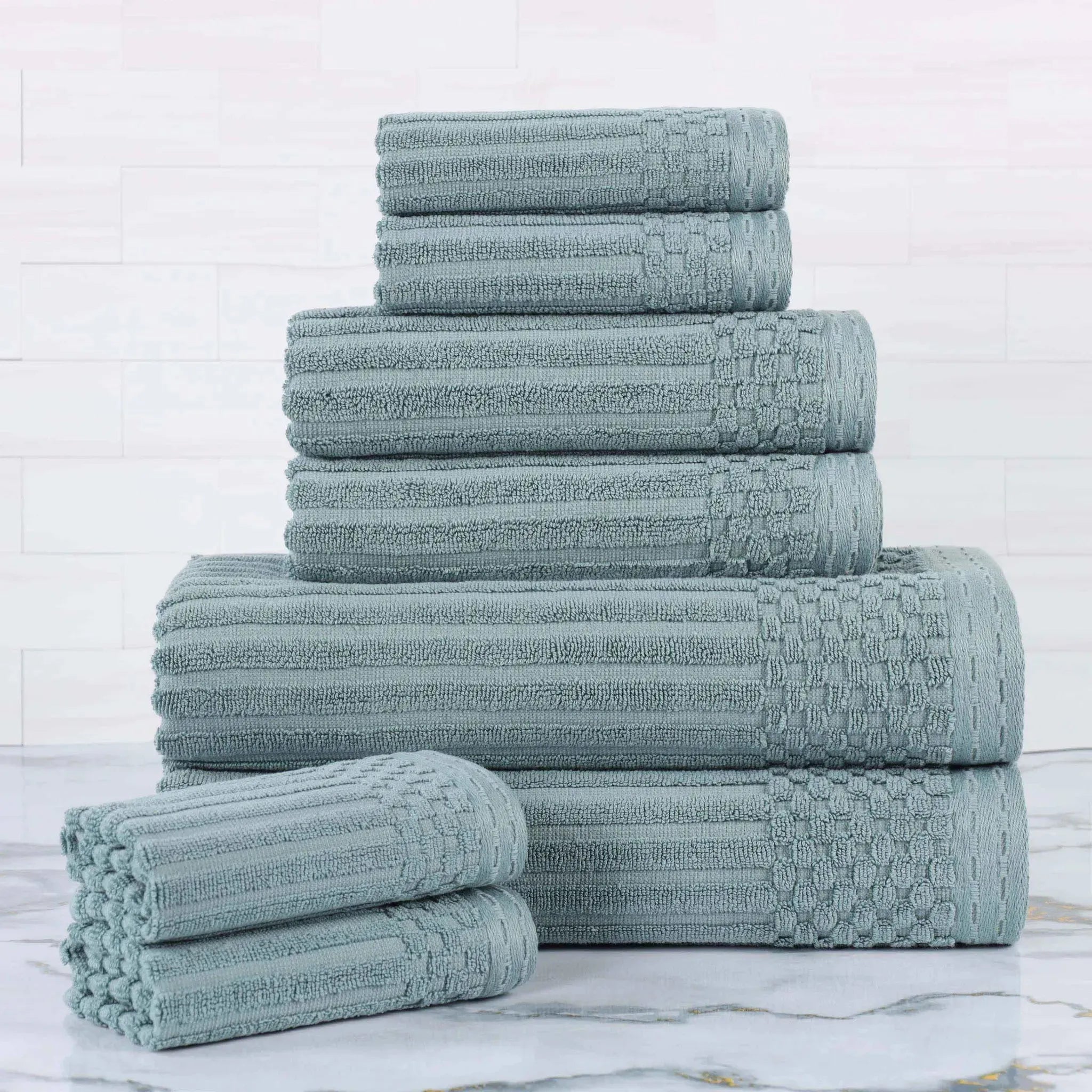 Soho Ribbed Cotton Absorbent Medium Weight 8 Piece Towel Set