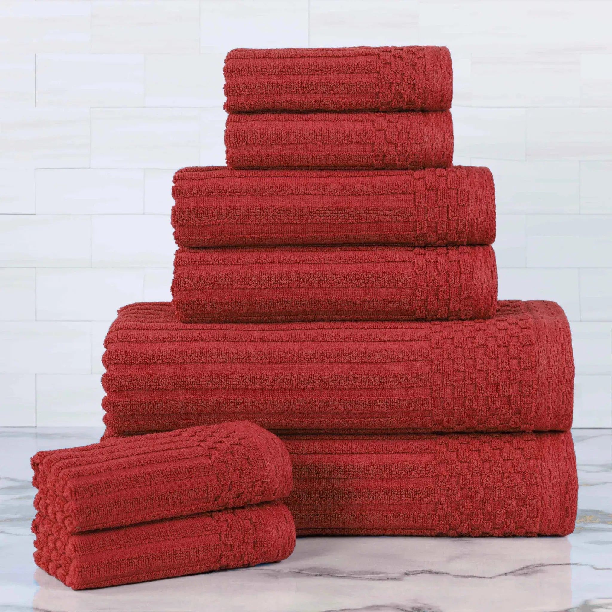 Soho Ribbed Cotton Absorbent Medium Weight 8 Piece Towel Set